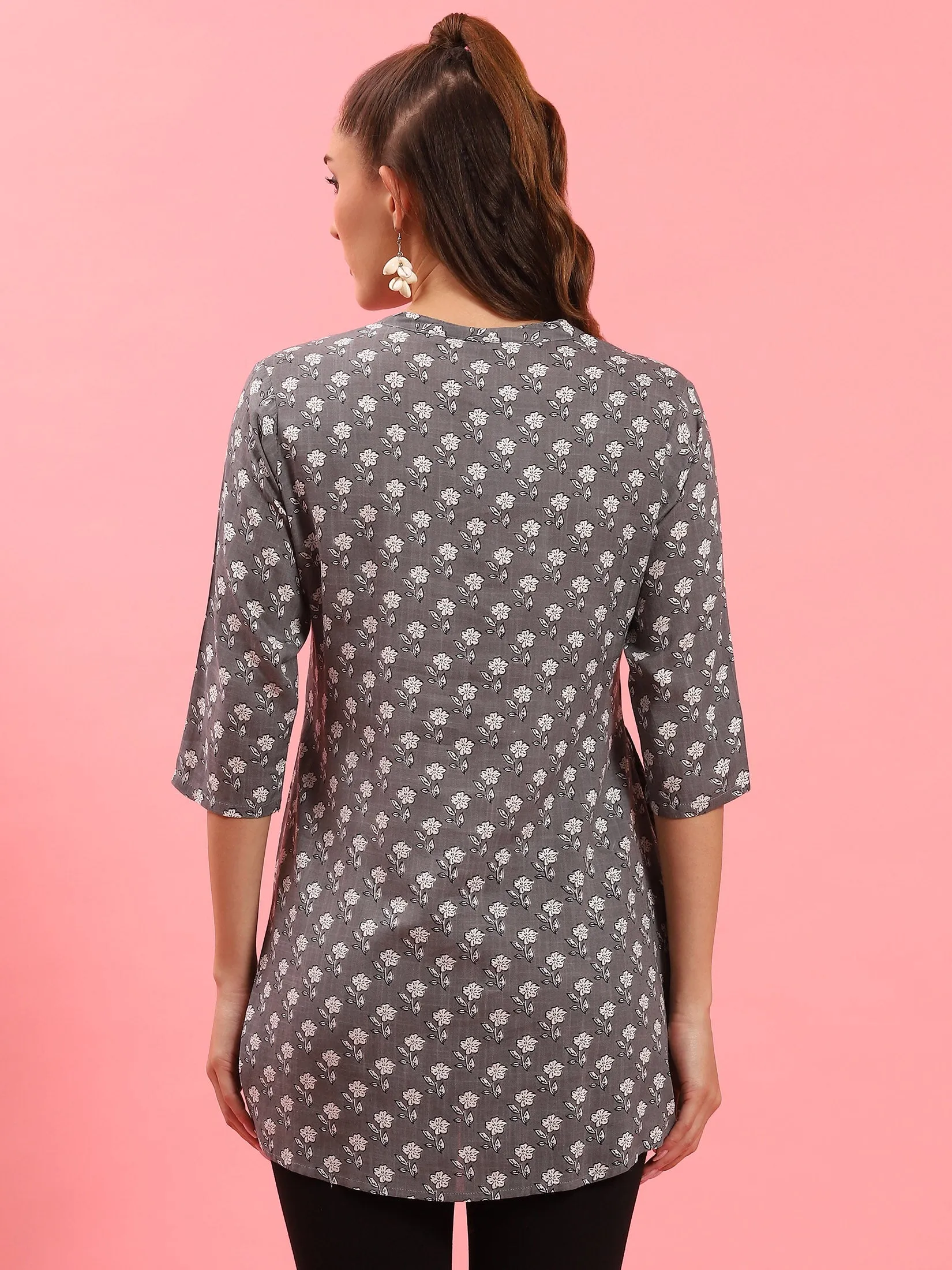 Women Grey A-line Printed Tunic