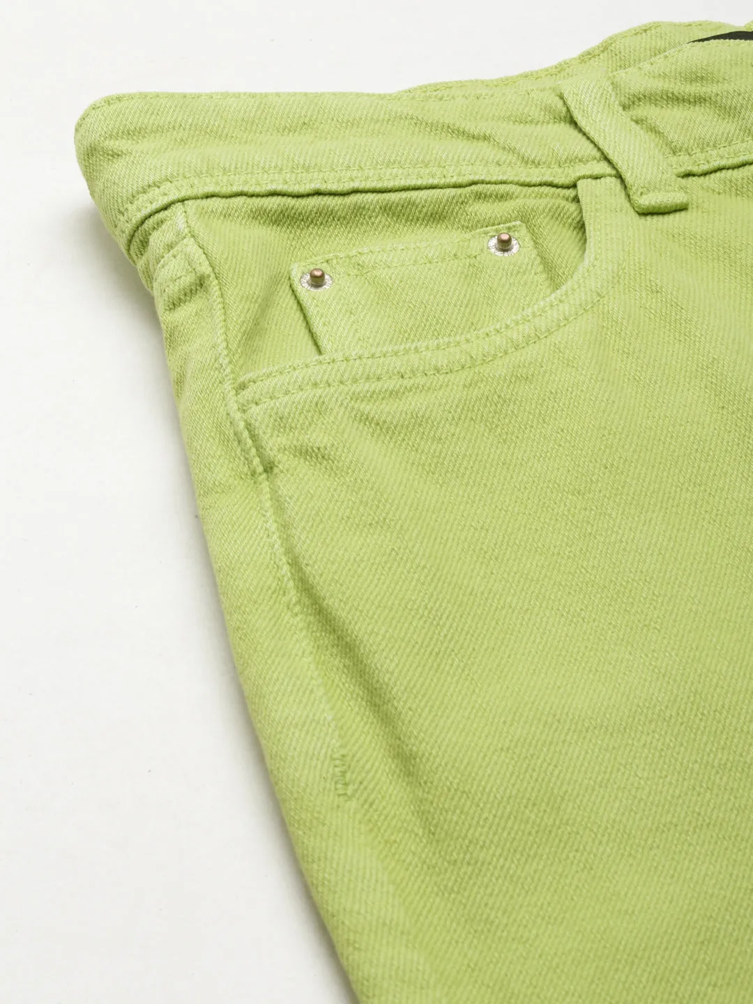 Women Lime Green Solid Regular Fit Denim Jeans