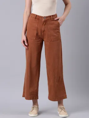 Women Rust Solid Wide Leg Denim Jeans