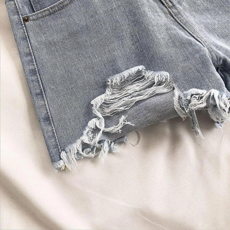 Women Wide Leg Hole Denim Shorts Casual Jeans Shorts Casual Shorts