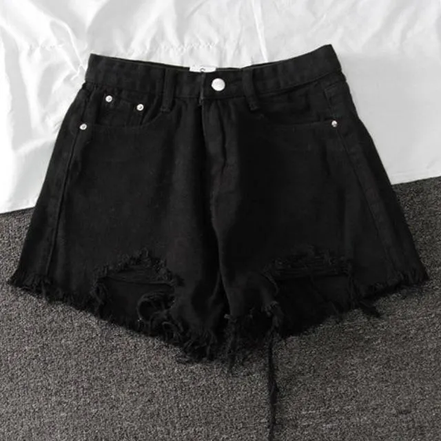 Women Wide Leg Hole Denim Shorts Casual Jeans Shorts Casual Shorts