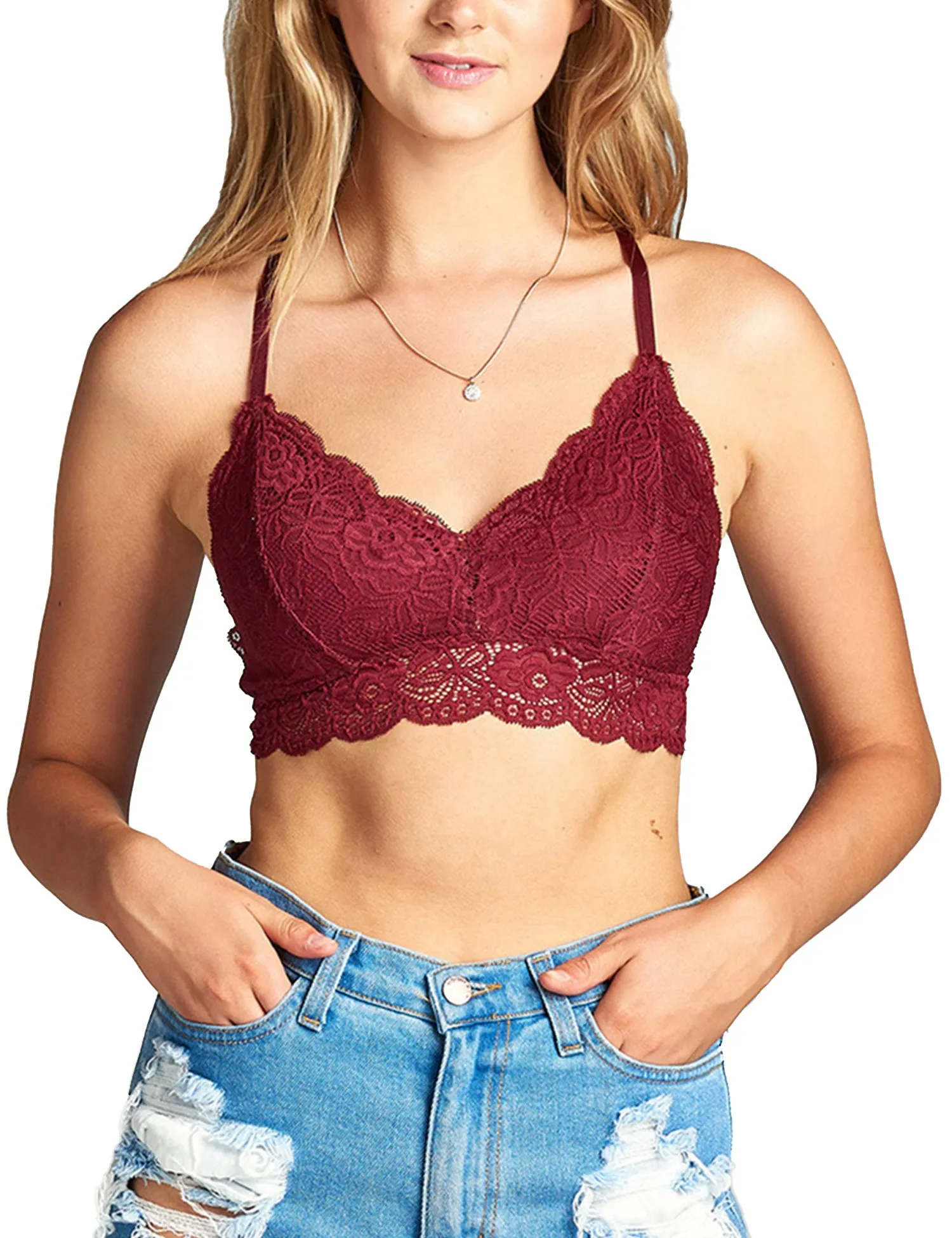 Womens Adjustable Elastic Band Strap Lace Bralette