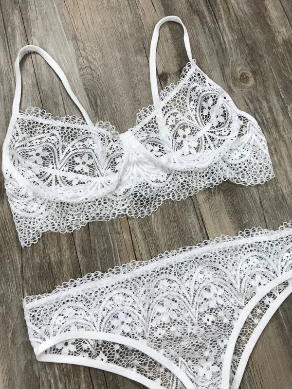 Women's Elegant Lace Bra And Pants Lingerie Set