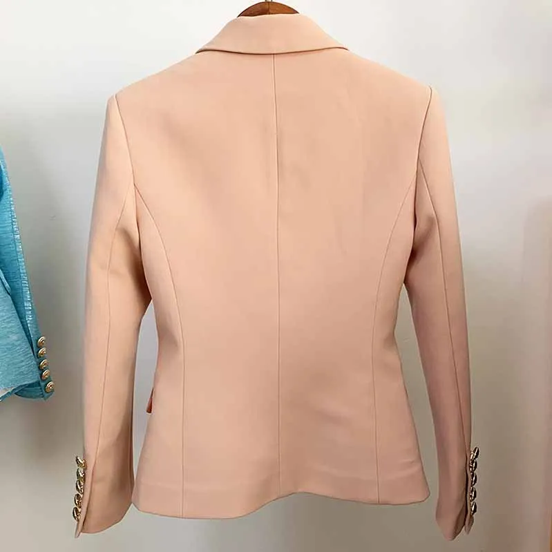 Women's Golden Lion Buttons Nude Pink Fitted Blazer Jacket