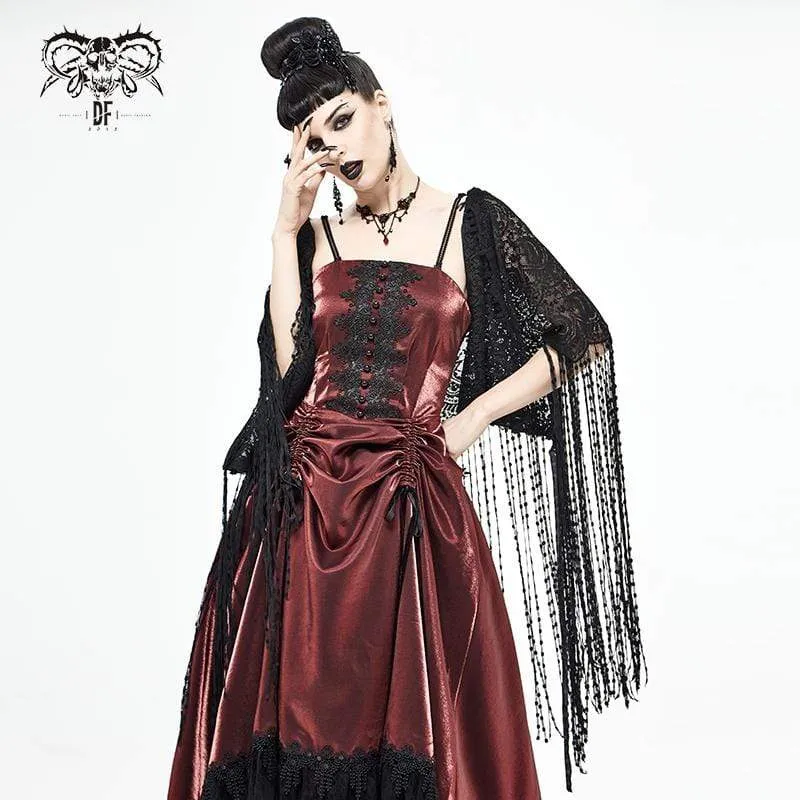 Women's Gothic Crochet Tassels Black Cloak