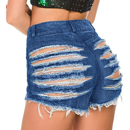 Womens High Waist Ripped Hole Short Jeans Washed Distressed Sexy Denim Shorts