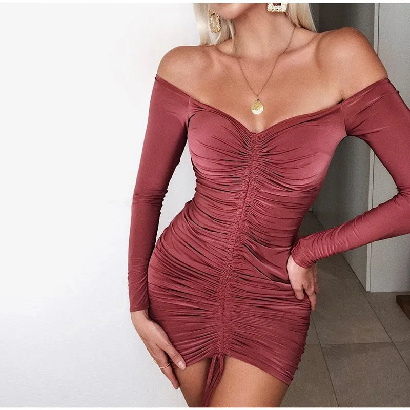 Women's Off-Shoulder Lace-Up Sheath Mini Dress