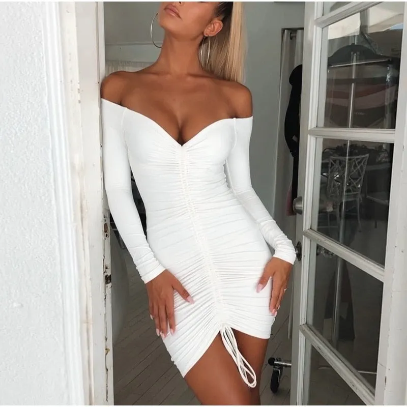 Women's Off-Shoulder Lace-Up Sheath Mini Dress