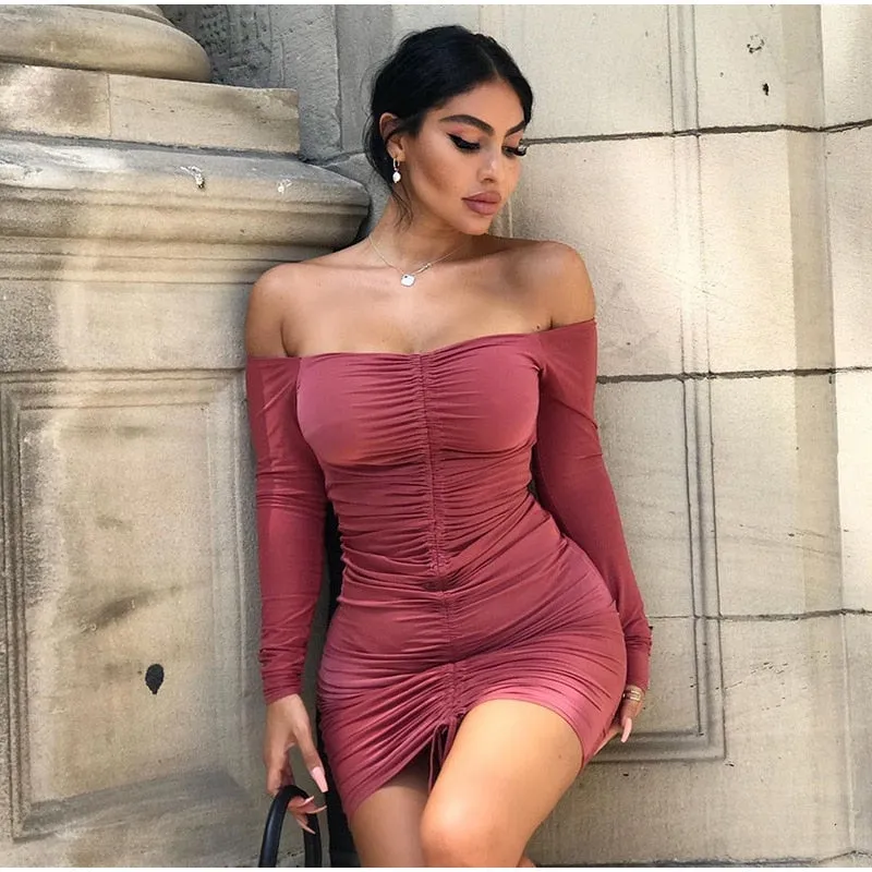 Women's Off-Shoulder Lace-Up Sheath Mini Dress