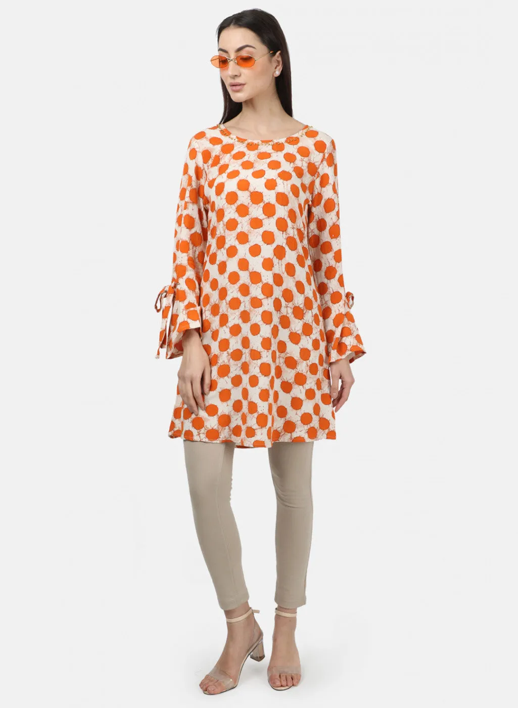 Womens Orange Printed Tunic