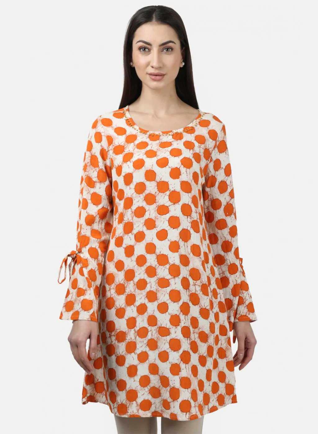 Womens Orange Printed Tunic