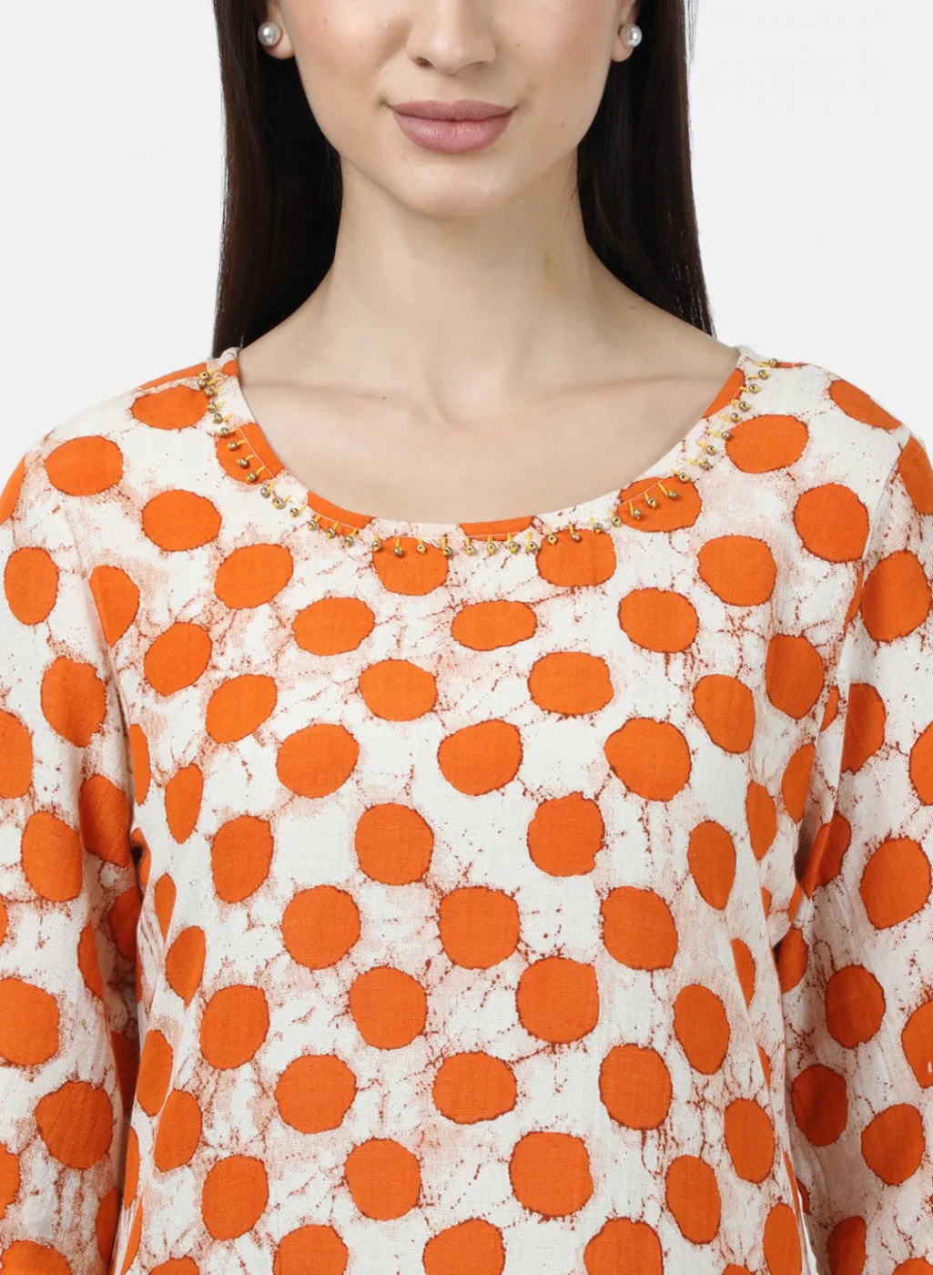 Womens Orange Printed Tunic