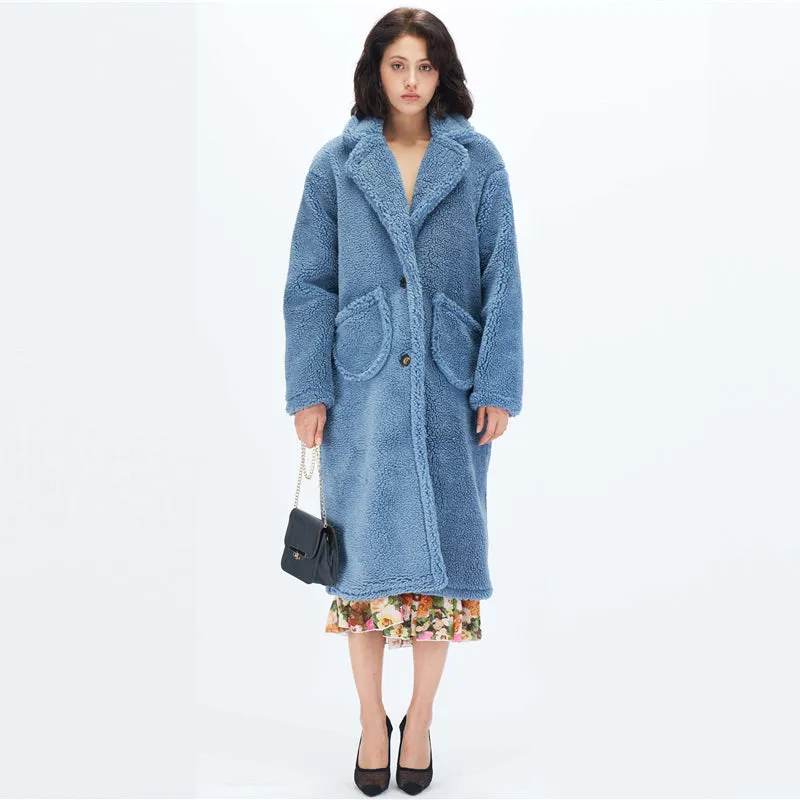 Women's Winter Polyester Long Coat With Pockets