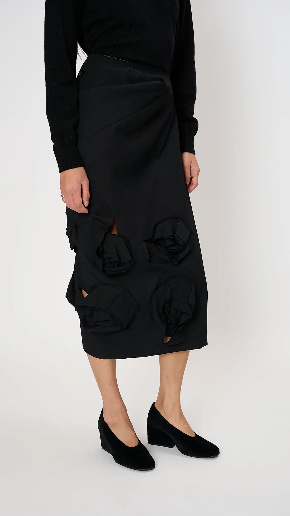 Wool Draped Midi Skirt in Black