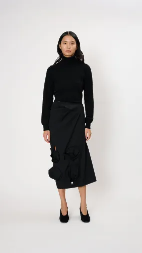 Wool Draped Midi Skirt in Black