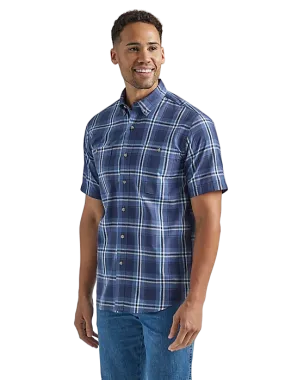 Wrangler Men's Rugged Short Sleeve Easy Care Plaid Blue Deep Shirt - Big