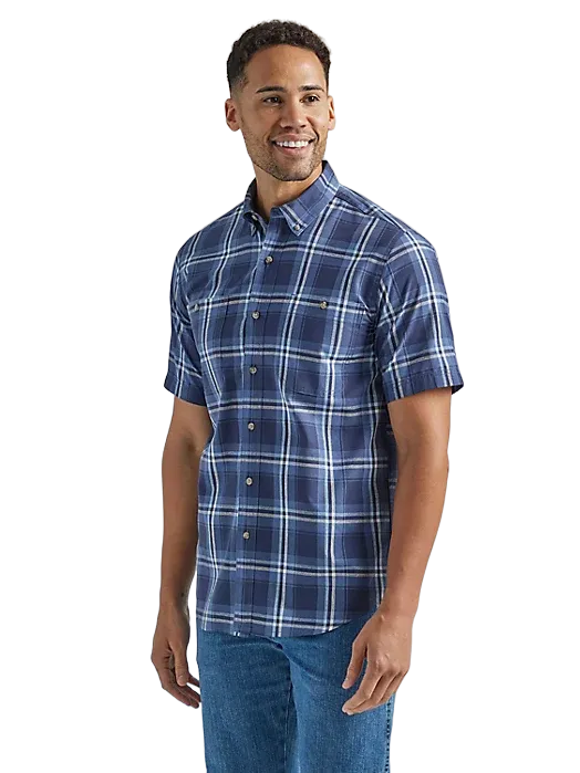 Wrangler Men's Rugged Short Sleeve Easy Care Plaid Blue Deep Shirt - Big