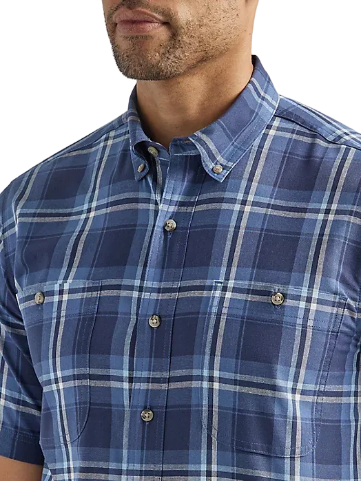 Wrangler Men's Rugged Short Sleeve Easy Care Plaid Blue Deep Shirt - Big