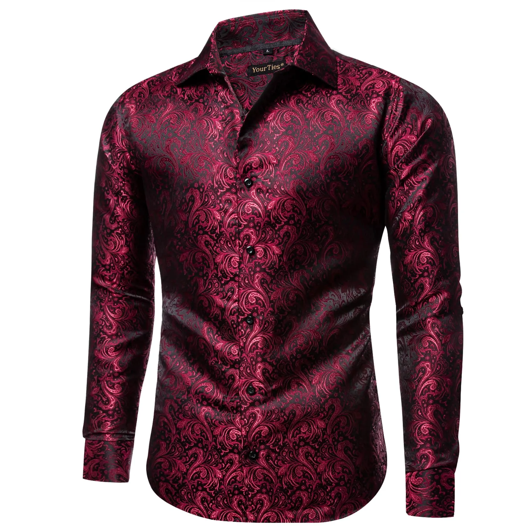 YourTies Burgundy Long Sleeve Top Jacquard Paisley Men's Dress Shirt