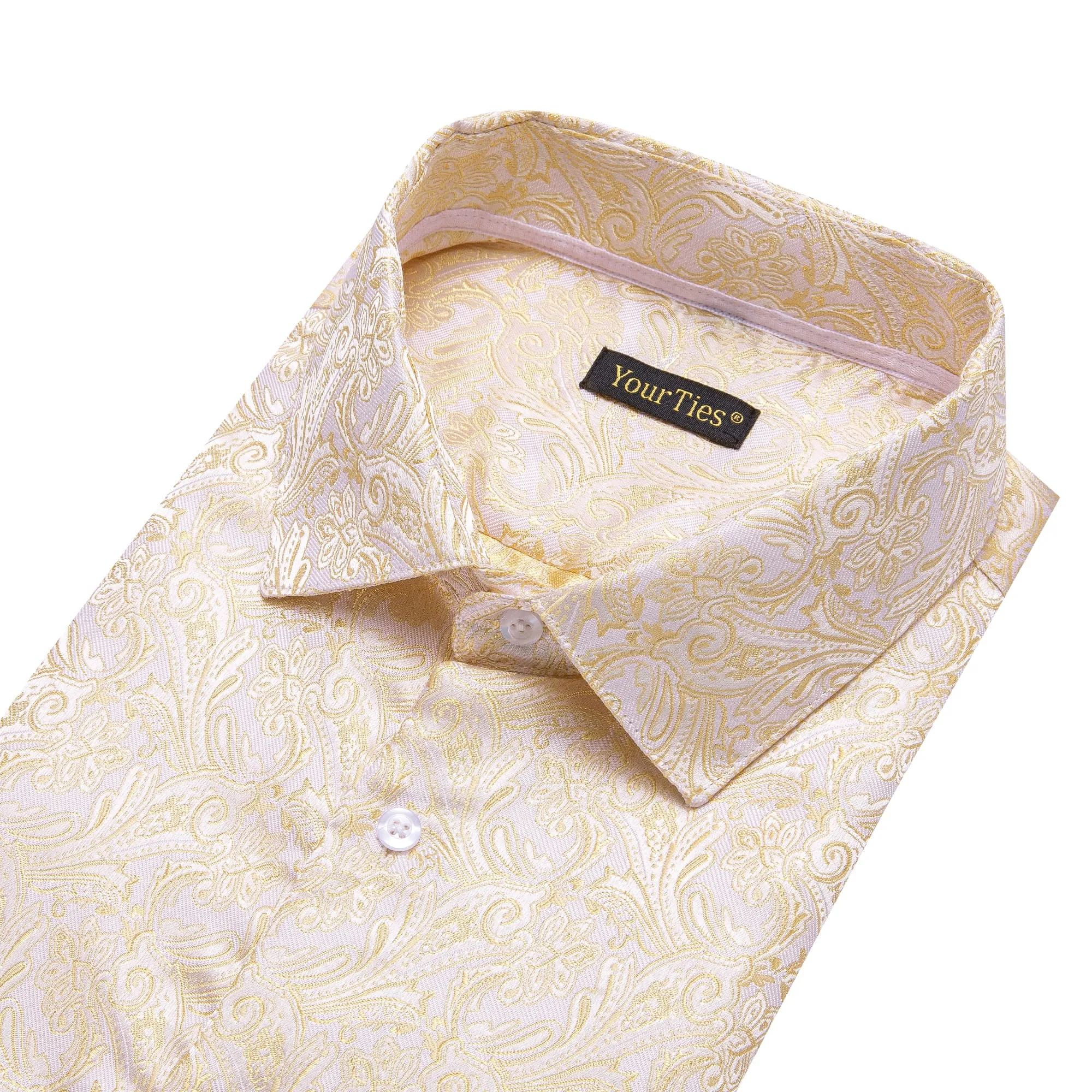 YourTies Champagne Shirt White Jacquard Paisley Dress Shirt for Men