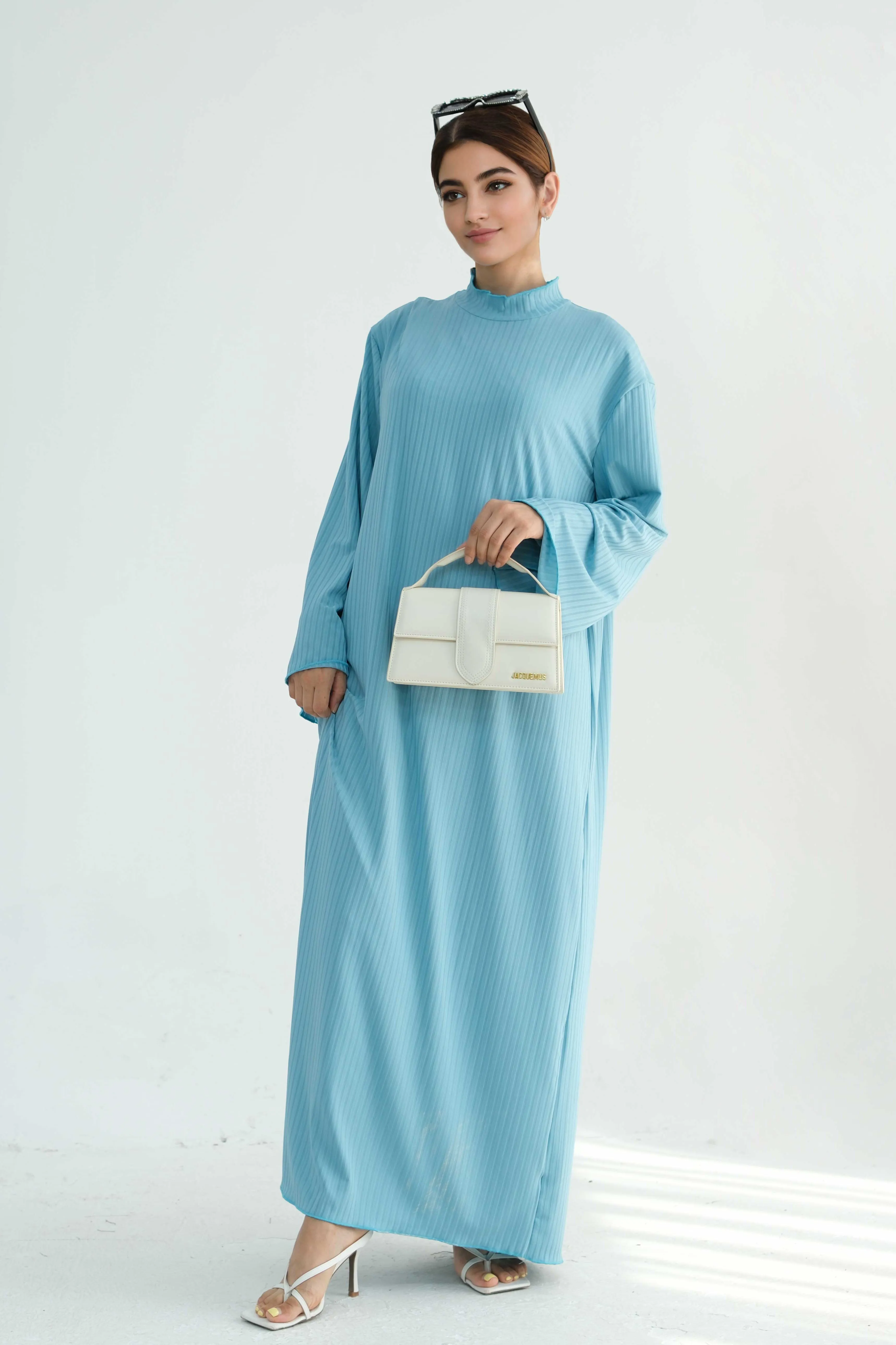 ZAINAB Knit Ribbed Maxi Dress Abaya 905-Green