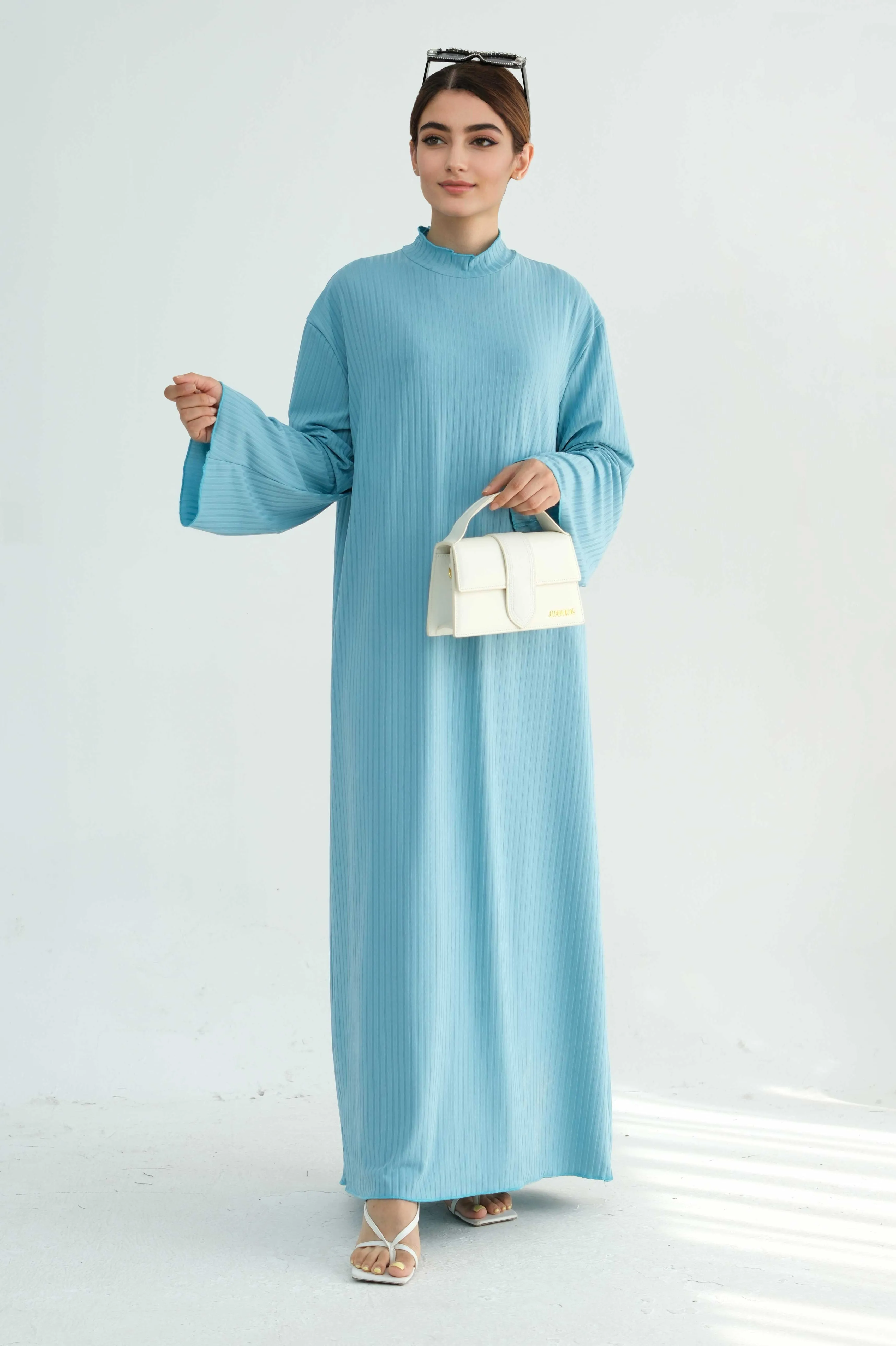 ZAINAB Knit Ribbed Maxi Dress Abaya 905-Green